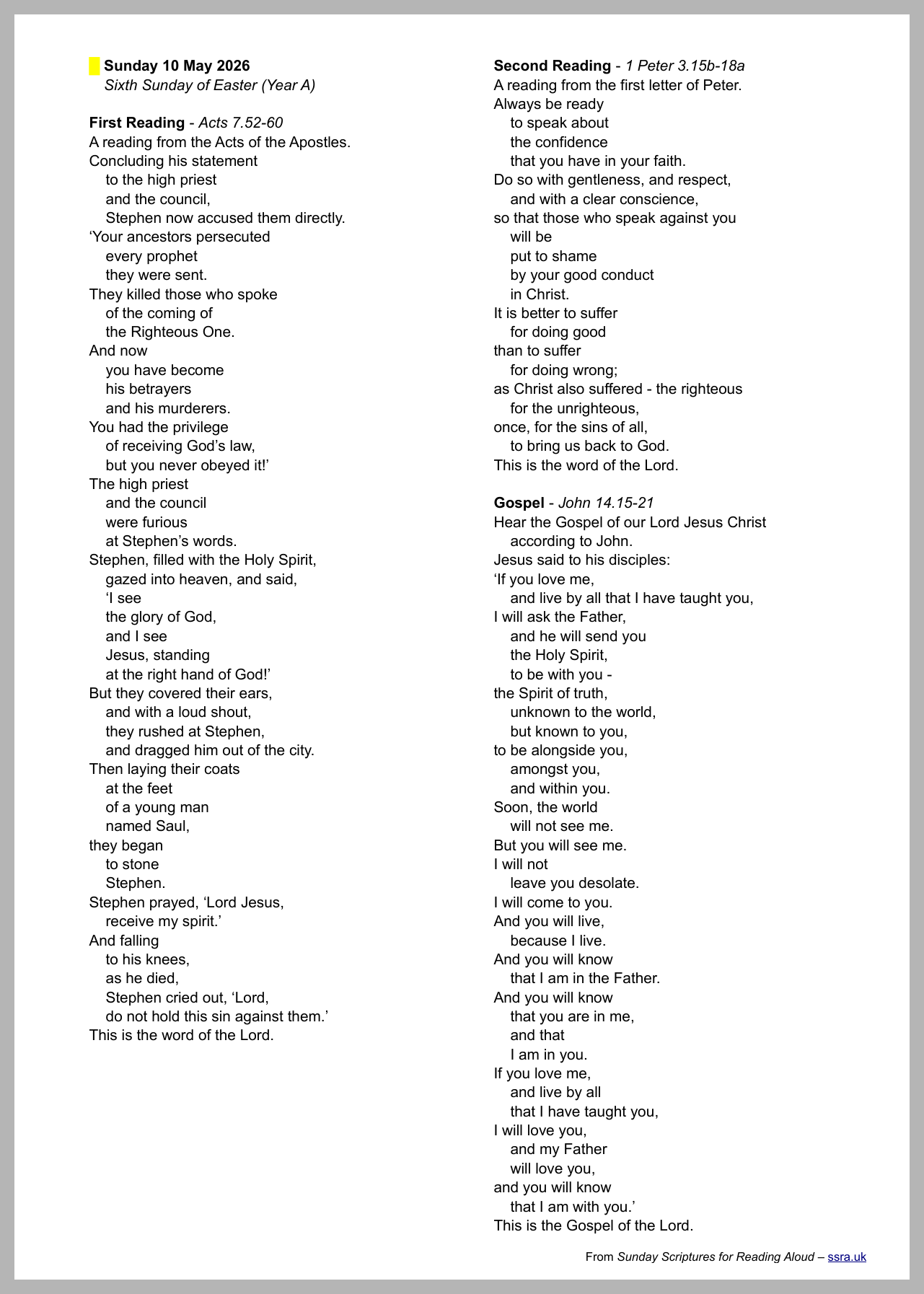Lectionary Readings for Sunday 10 May 2026